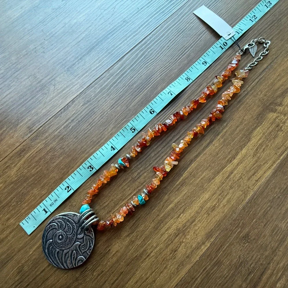 Peyote Bird Free Spirit Necklace Carnelian Orange Turquoise Silver Pendant CWC - Picture 10 of 10